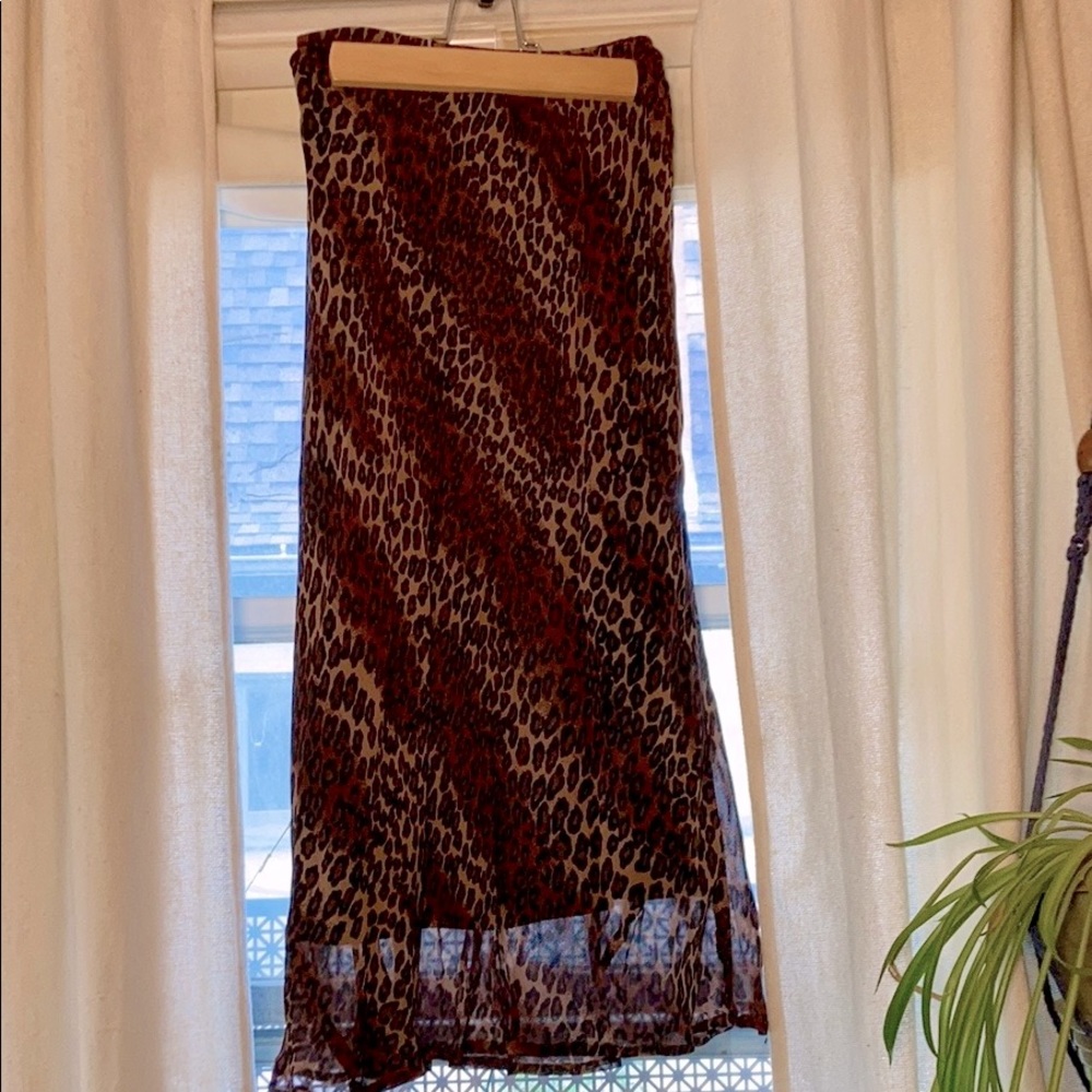 Brown MIDI Skirt with Jaguar Pattern